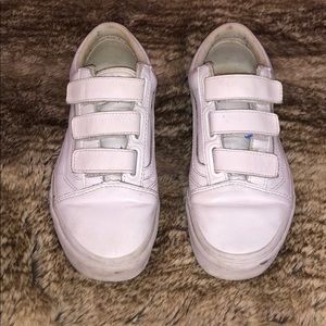 White Leather Velcro Vans